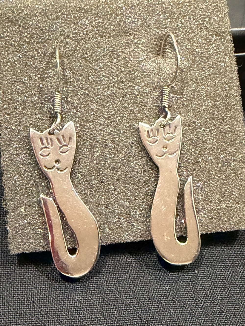 Sterling Silver Cat Drop Earrings - Playful Silver Women's Jewelry - Picture 2 of 11